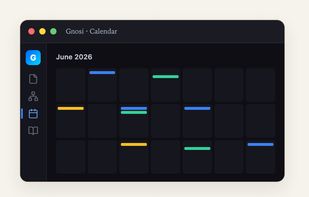 Calendar:
Google Calendar events alongside your notes.