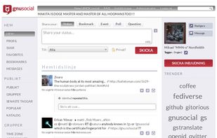 Screenshot of a GNU social website with Swedish localization.
Source Wikipedia / FSF