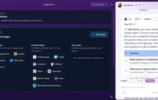 Gobii agents can use connected business tools to gather context, take action, and complete workflows across sales, recruiting, research, reporting, and operations.