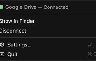 The menu bar item, showing the connection and a way into Finder