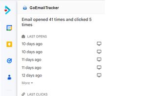 Email opens tracking and link clicks statistics in inner view.