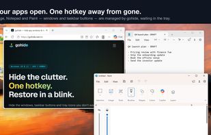 Edge, Notepad and Paint open - gohide waits in the tray, one hotkey away