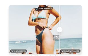 Before and after comparison slider showing watermark removal on a real photo