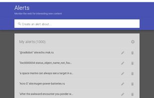 Main window of Google Alerts web app — "monitor the web for interesting new content"