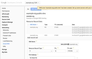 Google Cloud DNS screenshot 2