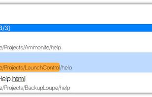 Temporary filters
Sometimes files or folders have very common names. You'll end up with a long list of similarly named items in different locations. In this case you can select path components (^?, ^?) and choose to focus on this path (?=) or exclude everything below it (?-) from the search result. This ad-hoc filter does not modify the project settings and can be easily reset (??).
