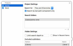 Search everywhere
GoToFile uses search sets called projects. A project consists of one or more folders to search and rules which state which subfolders are to be ignored and which items are to be excluded from or included in the index. Indexes are kept in memory and updated automatically.

