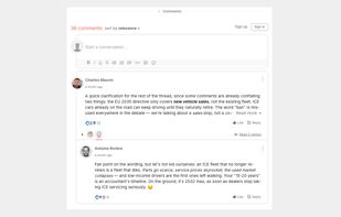 GraphComment on an article — the Bubble Flow tree structure keeps long discussions easy to follow