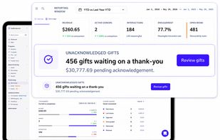 Review fundraising, donor engagement, and unacknowledged-gift stewardship signals.