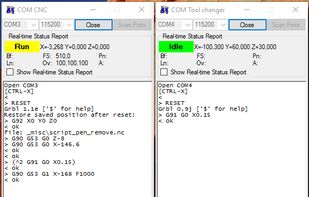 Separate serial COM window(s) - one for the CNC, one for the tool changer (or 4th axis)