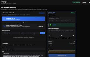 Campaign editor — upload prospects, AI-personalized openers, follow-ups on autopilot