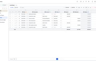 Build tables your way — number, text, date, formula and reference fields, with a running balance that carries down each row.