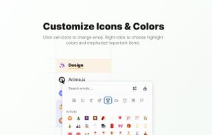 Customize with emoji icons and highlight colors to organize and emphasize important items.