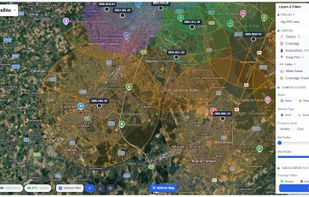 Coverage map with tower sectors and antenna planning