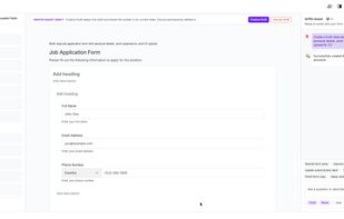 Griffin Assist generating a complete multi-step job application form from a single plain-English prompt — no manual field setup required.