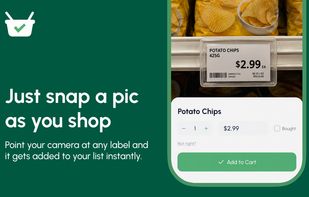 Point the camera at a shelf label to add an item and its price