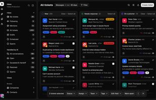 Shared inbox and ticketing, with AI agents working conversations alongside the team