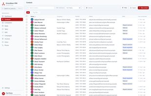 Contacts list with tags, filters and saved views.