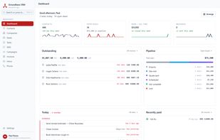 Dashboard: open deals, overdue invoices and today's tasks on one screen.