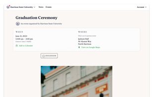 The view for an individual event in GroupNews.