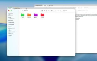 Two window groups, each with a tab bar above it: Finder with VS Code, and a browser with Notes
