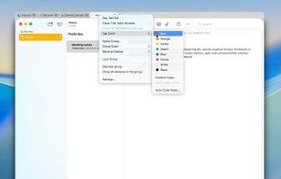 Right-click a tab to set its color, name the group, move it to another display, or pop the tab out