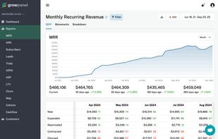 Track MRR, split by new business, expansion, contraction and churn.