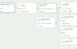 Gryffi features a visual drag-and-drop editor that allows administrators to easily create journeys by connecting different step types on a canvas. This graphical builder supports the arrangement of steps into both linear and branching paths, enabling customized experiences based on specific user choices or assessment results.
