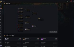 Bracket viewport with pan-zoom-fit, rounded-elbow connectors between matches, result confirmation flow with auto-confirm, dispute enhancements, spectator clipboard link.