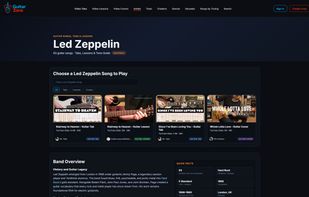 Artist page with song catalog, band overview and gear guide