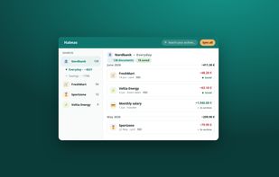 The archive: your documents grouped by source, account and month, with what is already saved.