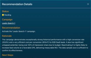 View detailed recommendations and approve them with one click.