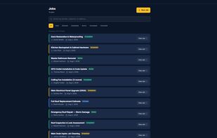 Jobs list with status tracking — Lead, Estimate, Scheduled, Active, Completed.