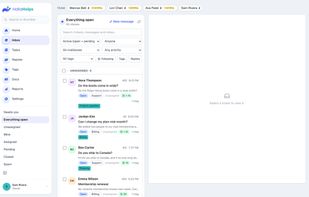 Every customer email in one shared inbox, with owner, status and tags