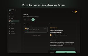 When an AI conversation raises a genuine concern, Halo Aware's Alerts flag it clearly, showing what happened, which platform, and why it might matter, along with suggestions for what you can do. Serious moments surface to you without exposing every private chat.