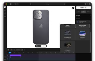 The device picker open, showing Hano's supported 3D devices — iPhone, MacBook, iPad Tablet, and Pro Display XDR.