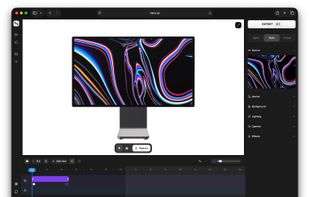 Editing a Pro Display XDR mockup in Hano's timeline-based editor, with a custom screen image applied