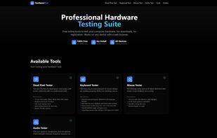 HardwareTest.org Dashboard - Access all hardware diagnostic tools from a clean, modern interface without downloads.