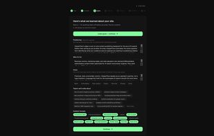 Ten-minute setup: it learns your site, builds your brand profile, and plans your content mix.