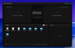 Source and destination panels, with the built-in media browser