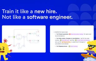 Plain-language playbooks replace visual flow builders. Configure AI agent behaviour by describing scenarios in natural language with @-mention actions to tag your documents and integrations.