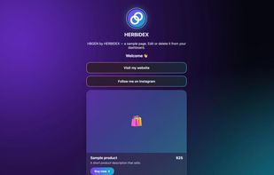 Example link-in-bio page with links and a product card