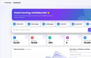 Dashboard with quick actions, URL shortener and traffic stats