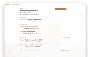 The Today page shows your schedule and open tasks from your notes.