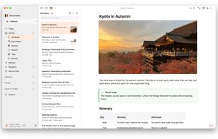 A note in the rich editor, beside the note list and sidebar. Every note is a plain Markdown file in a folder you choose.