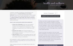 Main page of the Health and Wellness Ipsum Generator