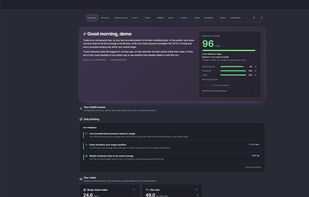 Insights overview: health score, daily briefing with key findings, and vitals against your own baseline