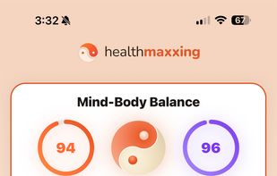 HealthMaxxing Balance dashboard connecting body and mind wellness tracking.