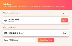 Sharing a printer so every computer in the home can print to it.