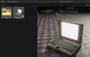 The viewer window open on a model, launched with a double click from the Explorer folder behind it.